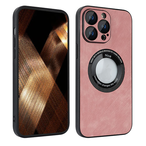 Soft Silicone Gel Leather Snap On Case Cover with Magnetic S07D for Apple iPhone 15 Pro Rose Gold