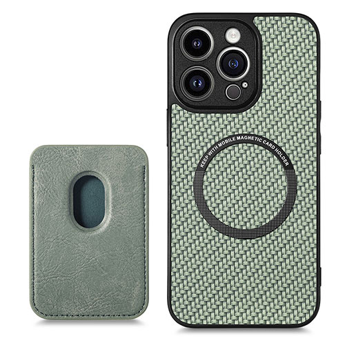 Soft Silicone Gel Leather Snap On Case Cover with Magnetic S08D for Apple iPhone 14 Pro Max Green