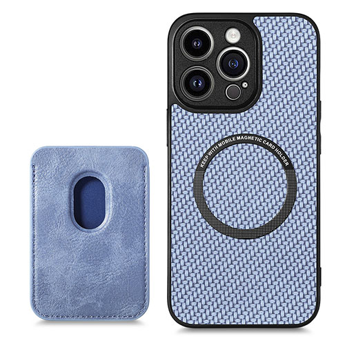 Soft Silicone Gel Leather Snap On Case Cover with Magnetic S08D for Apple iPhone 15 Pro Blue