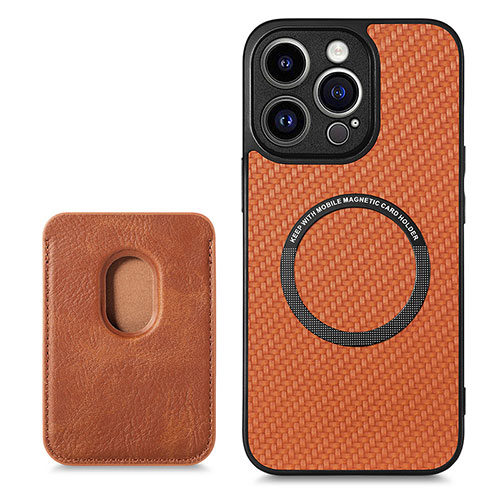 Soft Silicone Gel Leather Snap On Case Cover with Magnetic S08D for Apple iPhone 15 Pro Brown