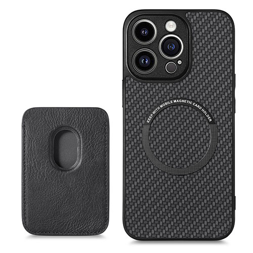 Soft Silicone Gel Leather Snap On Case Cover with Magnetic S08D for Apple iPhone 15 Pro Max Black