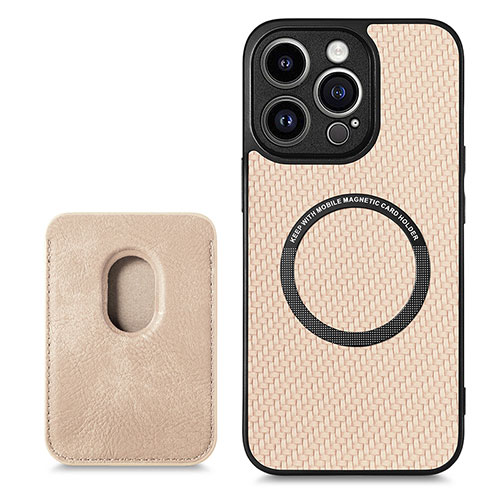 Soft Silicone Gel Leather Snap On Case Cover with Magnetic S08D for Apple iPhone 16 Pro Max Gold