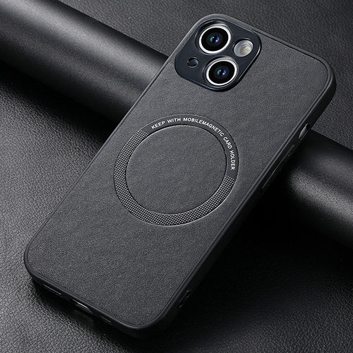 Soft Silicone Gel Leather Snap On Case Cover with Magnetic S11D for Apple iPhone 15 Black