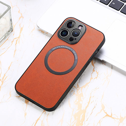 Soft Silicone Gel Leather Snap On Case Cover with Magnetic S11D for Apple iPhone 15 Pro Brown