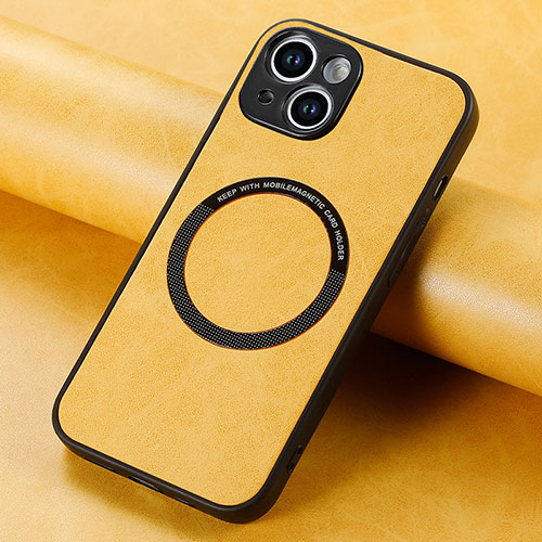 Soft Silicone Gel Leather Snap On Case Cover with Magnetic S11D for Apple iPhone 15 Yellow