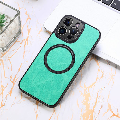 Soft Silicone Gel Leather Snap On Case Cover with Magnetic S11D for Apple iPhone 16 Pro Green