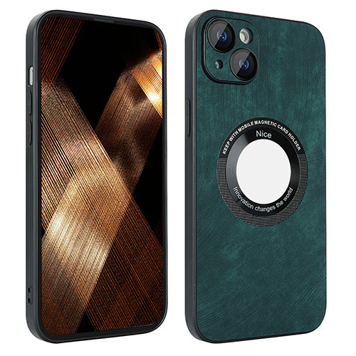 Soft Silicone Gel Leather Snap On Case Cover with Magnetic S14D for Apple iPhone 15 Green