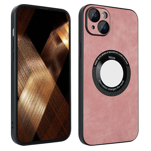 Soft Silicone Gel Leather Snap On Case Cover with Magnetic S14D for Apple iPhone 15 Rose Gold