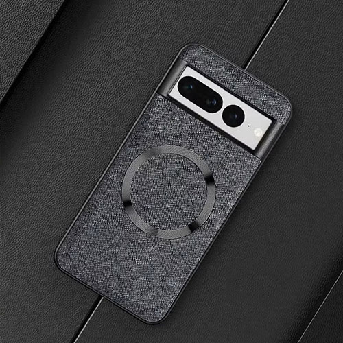 Soft Silicone Gel Leather Snap On Case Cover with Magnetic TB1 for Google Pixel 7 Pro 5G Black