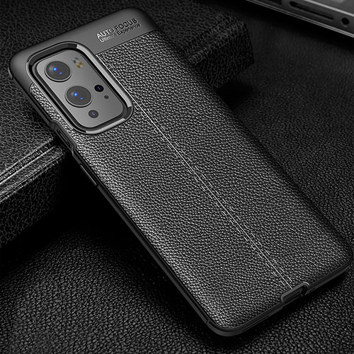 Soft Silicone Gel Leather Snap On Case Cover WL1 for OnePlus 9 Pro 5G Black