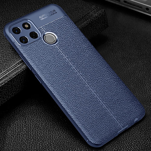 Soft Silicone Gel Leather Snap On Case Cover WL1 for Realme C12 Blue