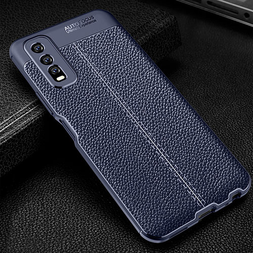 Soft Silicone Gel Leather Snap On Case Cover WL1 for Vivo Y70t 5G Blue