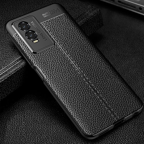 Soft Silicone Gel Leather Snap On Case Cover WL1 for Vivo Y76s 5G Black