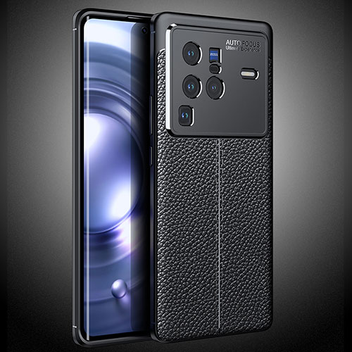 Soft Silicone Gel Leather Snap On Case Cover WL2 for Vivo X80 Pro 5G Black