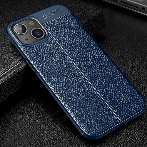 Soft Silicone Gel Leather Snap On Case Cover Z01 for Apple iPhone 15 Blue