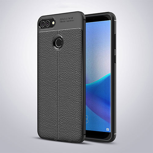 Soft Silicone Gel Leather Snap On Case for Huawei Y9 (2018) Black