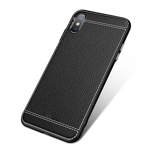 Soft Silicone Gel Leather Snap On Case L02 for Apple iPhone Xs Black