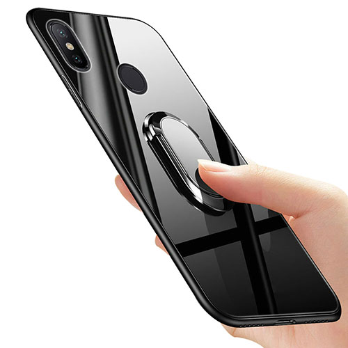 Soft Silicone Gel Mirror Cover with Finger Ring Stand for Xiaomi Mi 6X Black