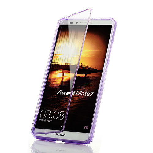 Soft Transparent Flip Cover for Huawei Mate 7 Purple