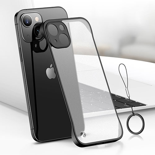 Transparent Crystal Hard Case Back Cover H03 for Apple iPhone 13 Black