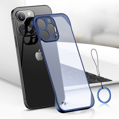 Transparent Crystal Hard Case Back Cover H03 for Apple iPhone 15 Pro Max Blue