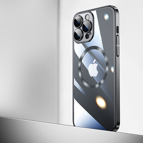 Transparent Crystal Hard Case Back Cover with Mag-Safe Magnetic QC2 for Apple iPhone 14 Pro Black