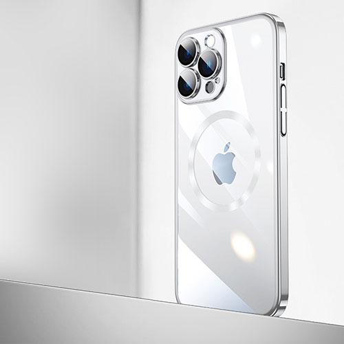 Transparent Crystal Hard Case Back Cover with Mag-Safe Magnetic QC2 for Apple iPhone 15 Pro Max Silver