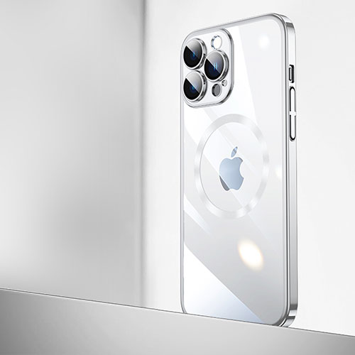 Transparent Crystal Hard Case Back Cover with Mag-Safe Magnetic QC2 for Apple iPhone 15 Pro Silver