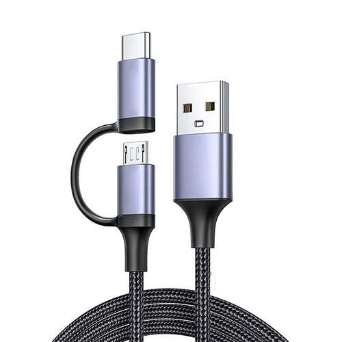 Type-C and Mrico USB Charger USB Data Cable Charging Cord Android Universal 3A H01 for Apple iPhone 15 Dark Gray