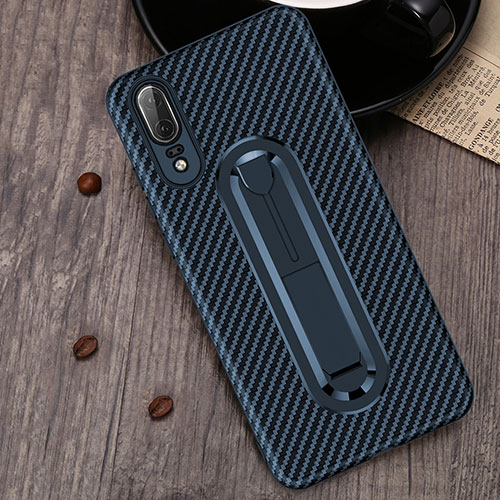 Ultra-thin Silicone Gel Soft Case Cover with Finger Ring Stand A01 for Huawei P20 Blue