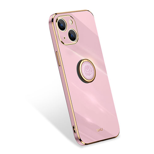 Ultra-thin Silicone Gel Soft Case Cover with Finger Ring Stand for Apple iPhone 13 Rose Gold