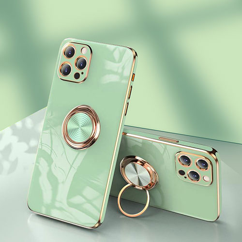 Ultra-thin Silicone Gel Soft Case Cover with Finger Ring Stand for Apple iPhone 15 Pro Matcha Green