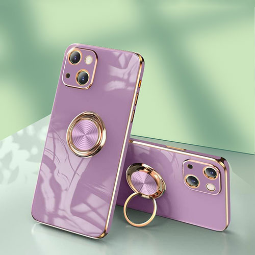 Ultra-thin Silicone Gel Soft Case Cover with Finger Ring Stand for Apple iPhone 15 Pro Max Clove Purple