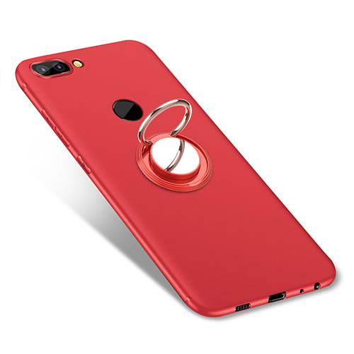 Ultra-thin Silicone Gel Soft Case Cover with Finger Ring Stand for Huawei Enjoy 7S Red