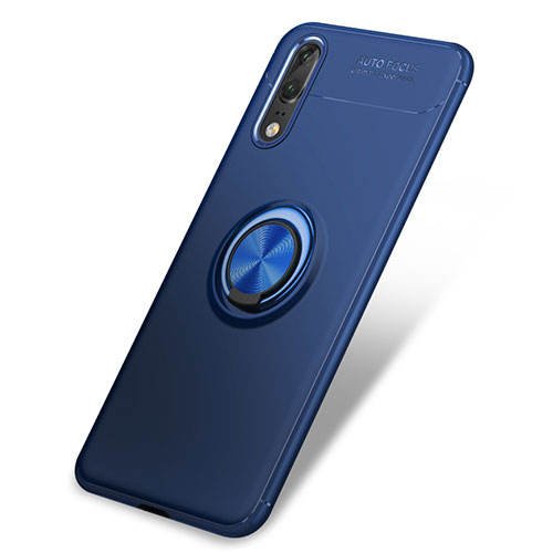 Ultra-thin Silicone Gel Soft Case Cover with Finger Ring Stand for Huawei P20 Blue