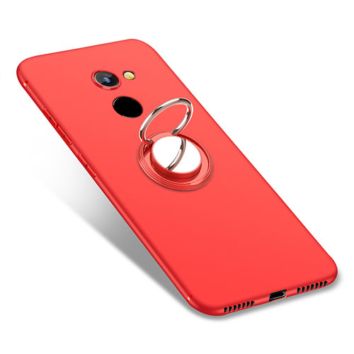 Ultra-thin Silicone Gel Soft Case Cover with Finger Ring Stand for Huawei Y7 Prime Red