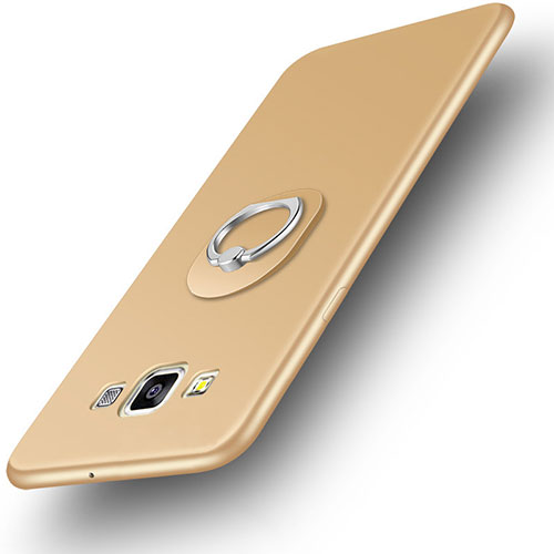 Ultra-thin Silicone Gel Soft Case Cover with Finger Ring Stand for Samsung Galaxy A3 Duos SM-A300F Gold