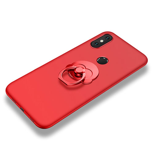 Ultra-thin Silicone Gel Soft Case Cover with Finger Ring Stand for Xiaomi Mi 8 Red