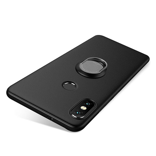 Ultra-thin Silicone Gel Soft Case Cover with Finger Ring Stand for Xiaomi Redmi Note 5 Black