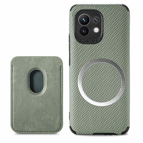 Ultra-thin Silicone Gel Soft Case Cover with Magnetic A05 for Xiaomi Mi 11 Lite 4G Green