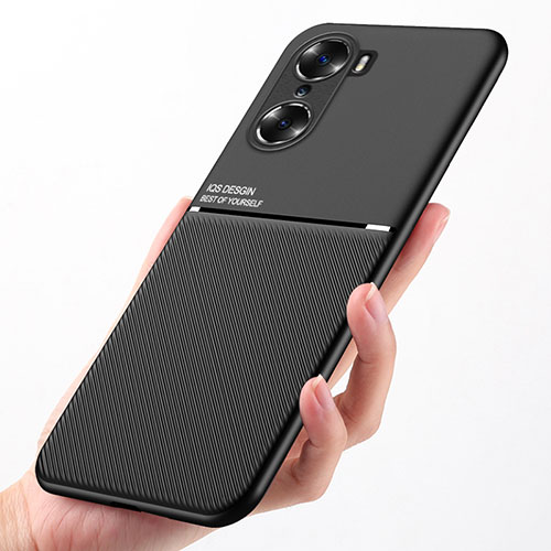 Ultra-thin Silicone Gel Soft Case Cover with Magnetic D01 for Huawei Honor 60 Pro 5G Black