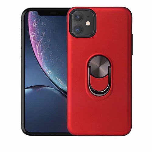 Ultra-thin Silicone Gel Soft Case Cover with Magnetic Finger Ring Stand A01 for Apple iPhone 11 Red