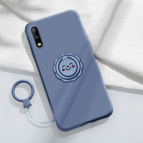 Ultra-thin Silicone Gel Soft Case Cover with Magnetic Finger Ring Stand A01 for Huawei Enjoy 10 Gray