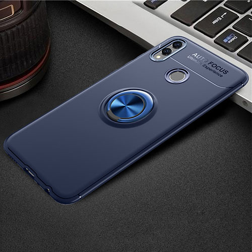 Ultra-thin Silicone Gel Soft Case Cover with Magnetic Finger Ring Stand A01 for Huawei Honor 8X Blue