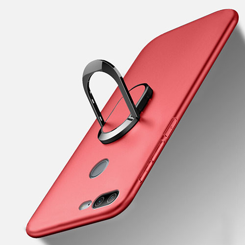 Ultra-thin Silicone Gel Soft Case Cover with Magnetic Finger Ring Stand A01 for Huawei Honor 9 Lite Red