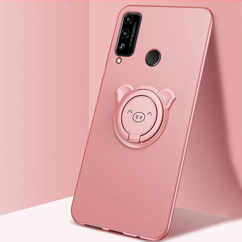 Ultra-thin Silicone Gel Soft Case Cover with Magnetic Finger Ring Stand A01 for Huawei Honor Play4T Pink