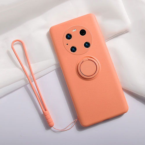 Ultra-thin Silicone Gel Soft Case Cover with Magnetic Finger Ring Stand A01 for Huawei Mate 40 Pro Orange