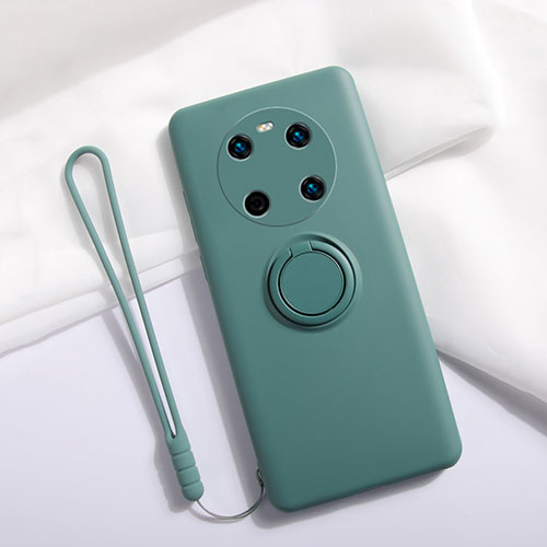 Ultra-thin Silicone Gel Soft Case Cover with Magnetic Finger Ring Stand A01 for Huawei Mate 40E 5G Green