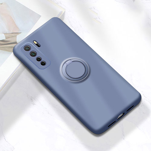 Ultra-thin Silicone Gel Soft Case Cover with Magnetic Finger Ring Stand A01 for Huawei Nova 7 SE 5G Gray