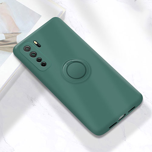 Ultra-thin Silicone Gel Soft Case Cover with Magnetic Finger Ring Stand A01 for Huawei Nova 7 SE 5G Green